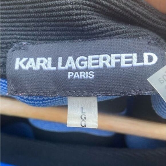 Karl Lagerfeld Paris Front Pockets Striped Textured Top L Multicolor Nautical - Picture 3 of 5